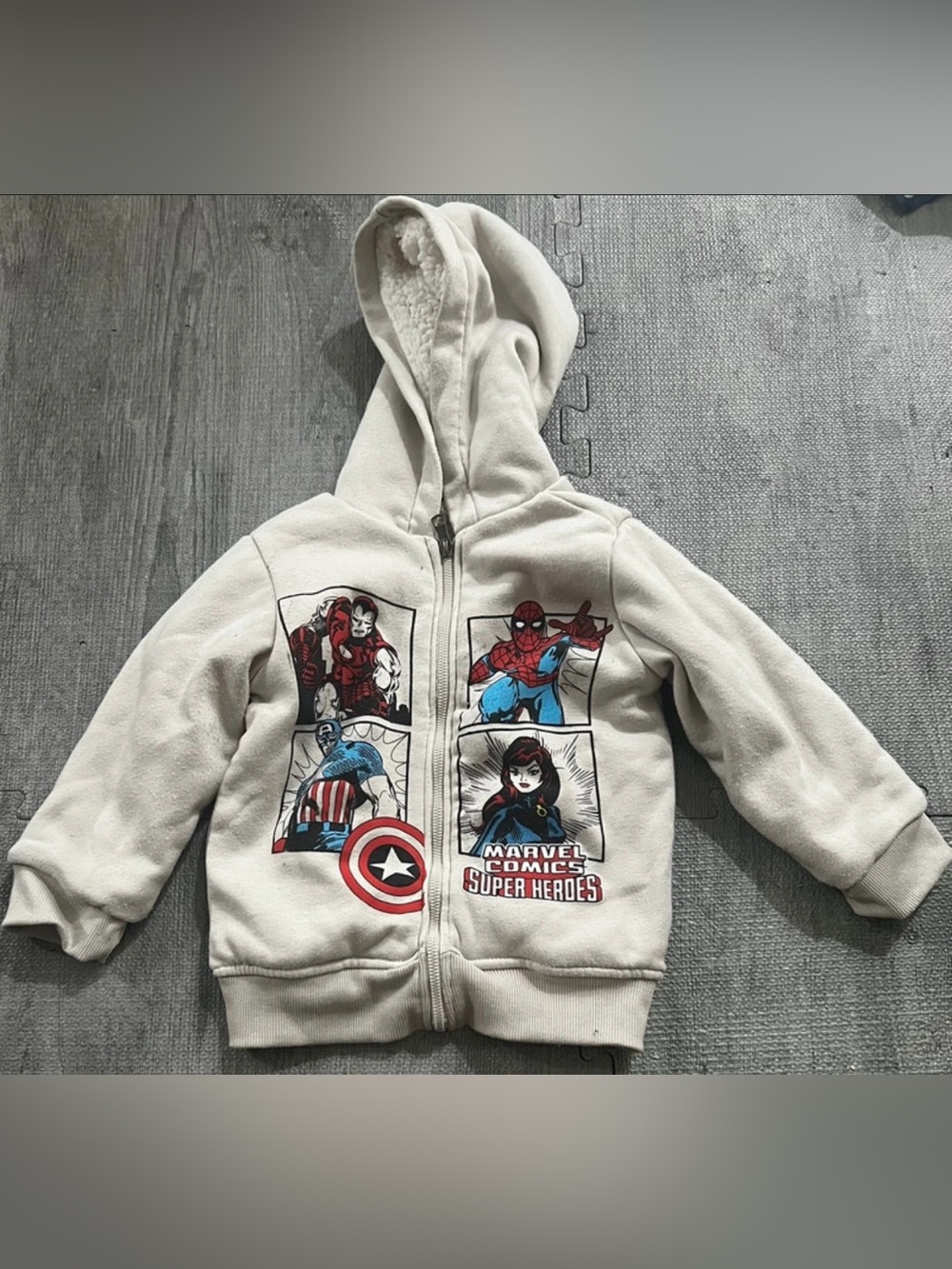 Marvel Full Zip Hooded Fleece Jacket Super Heroes Beige 4T